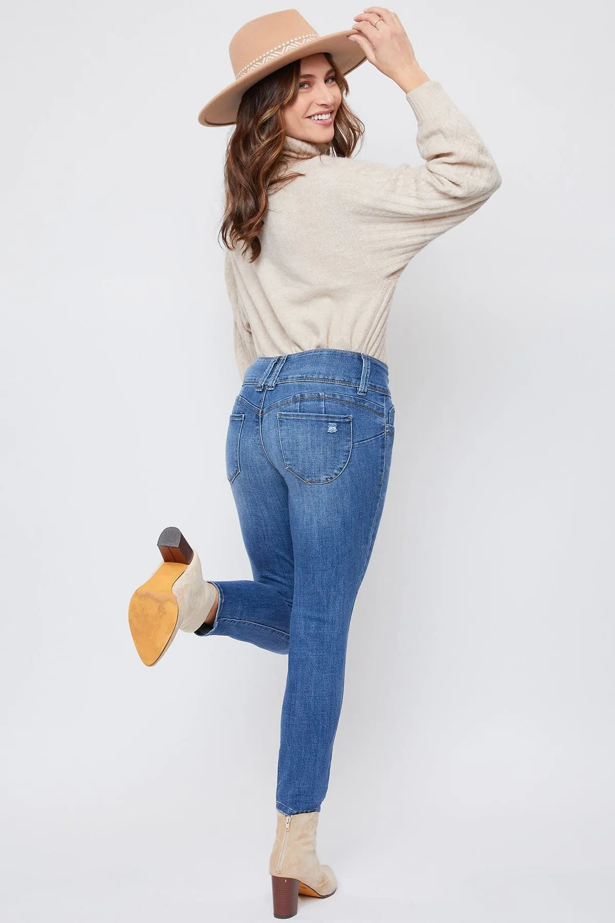Women's Petite Sustainable WannaBettaButt Mid Rise Jeans sold by YMI product image thumbnail 5