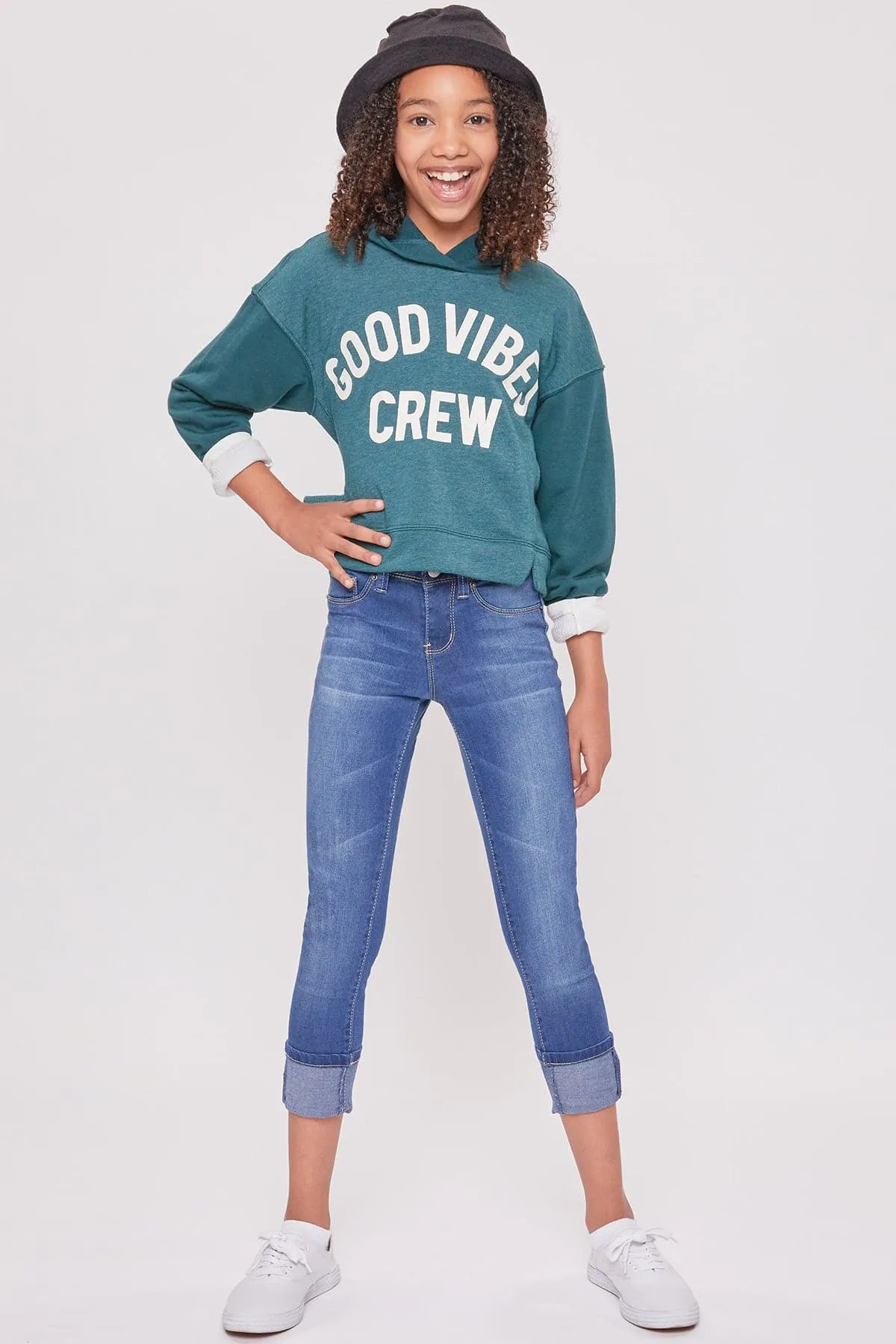 Girls Wide Cuff Denim Skinny Jeans sold by YMI product image thumbnail 3