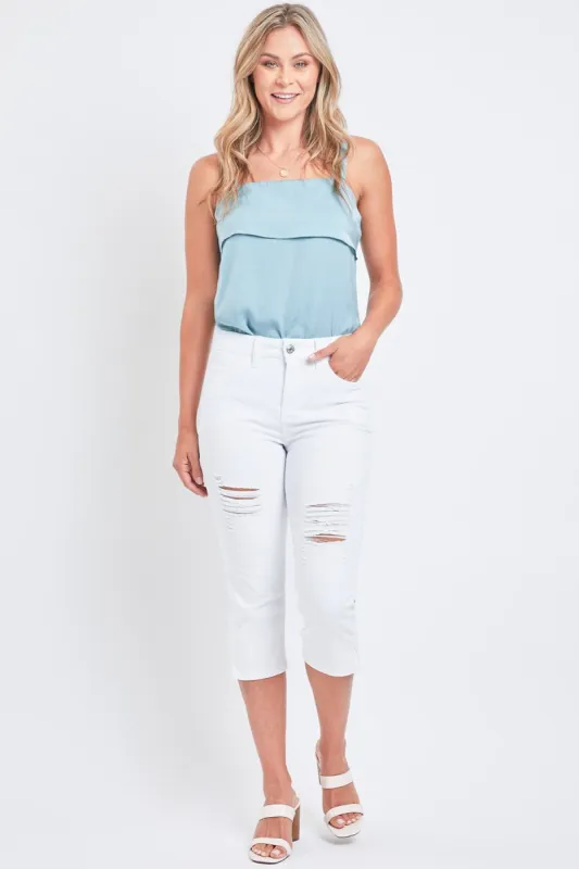 Women's Curvy High Rise Side Slit Hem Capri Pants sold by YMI