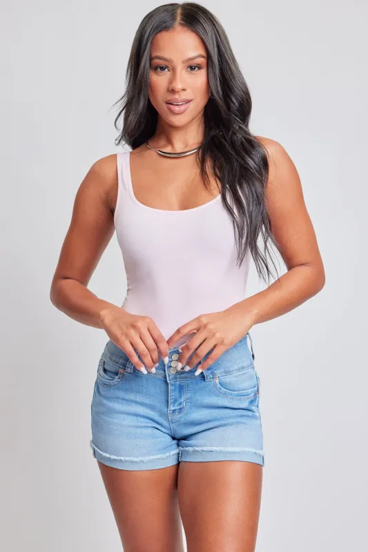 Women's WannaBettaButt 3 Button Cuffed Denim Shorts sold by YMI