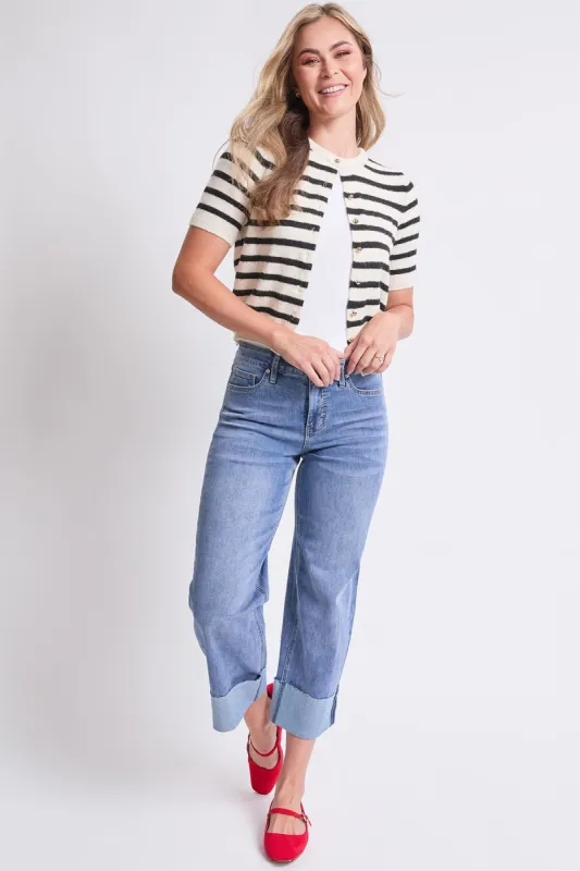 Women's High Rise Raw Mega Cuff Straight Leg Jeans sold by YMI