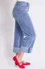 Women's High Rise Raw Mega Cuff Straight Leg Jeans sold by YMI