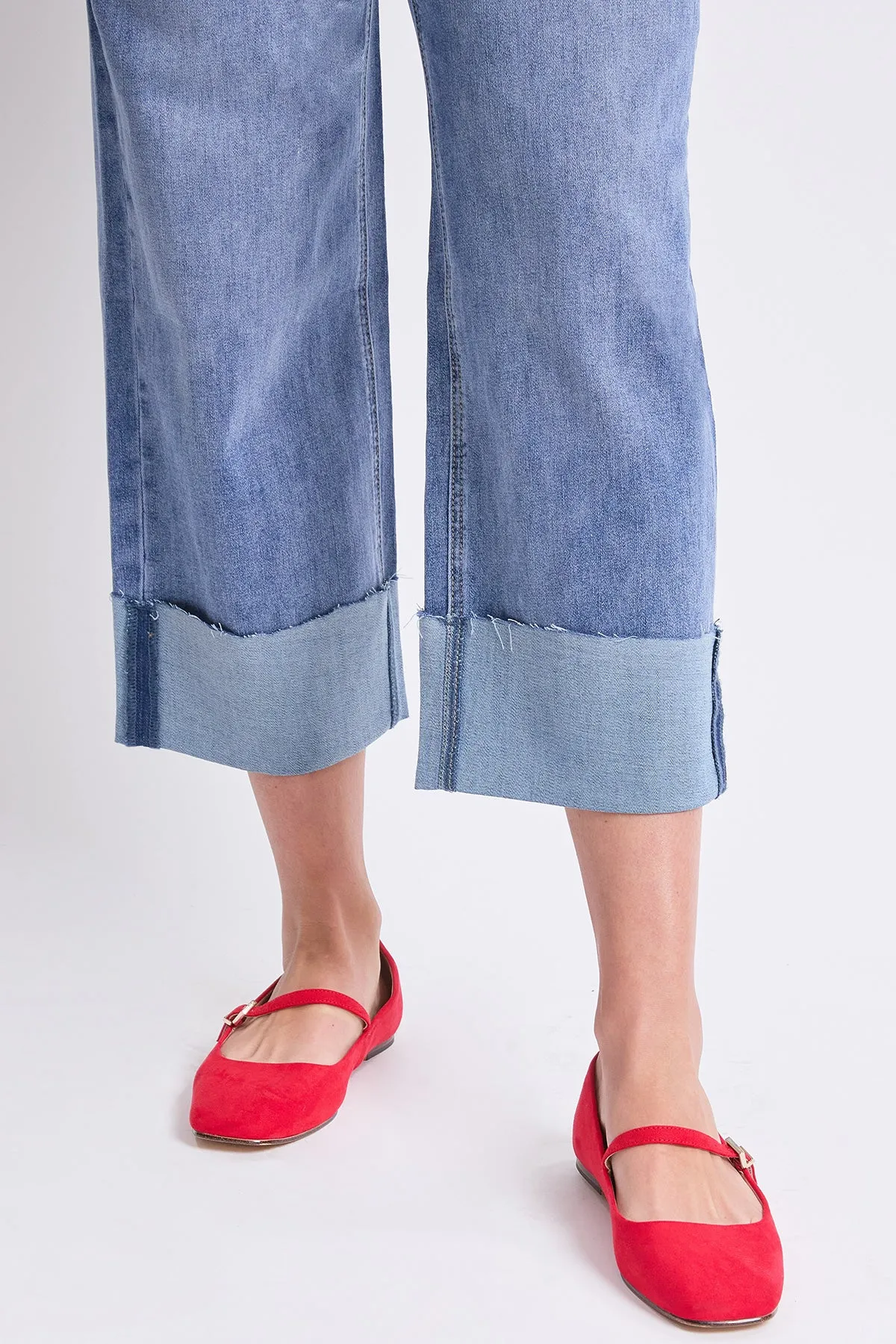 Women's High Rise Raw Mega Cuff Straight Jeans sold by YMI product image thumbnail 3