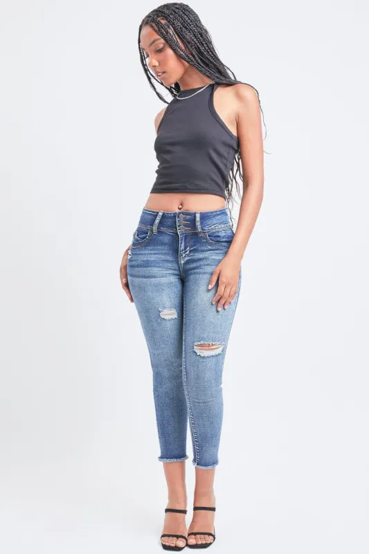 Women's WannaBettaButt 3-Button Fray Hem Flood sold by YMI