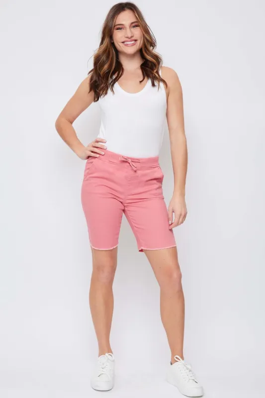 Women's Petite Elastic Bermuda with Fray Hem sold by YMI