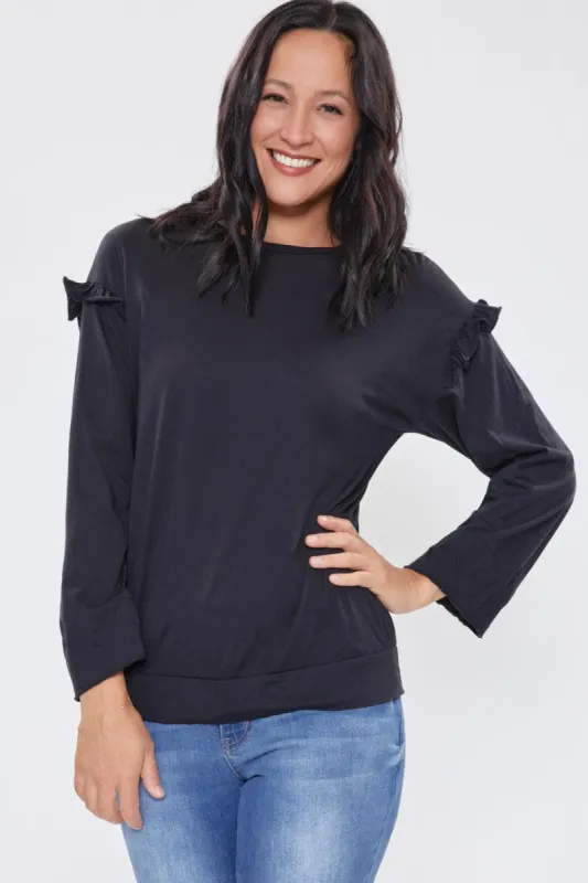 Women's Long Sleeve Scoop Neck Tee With Shoulder Detail Deal sold by YMI
