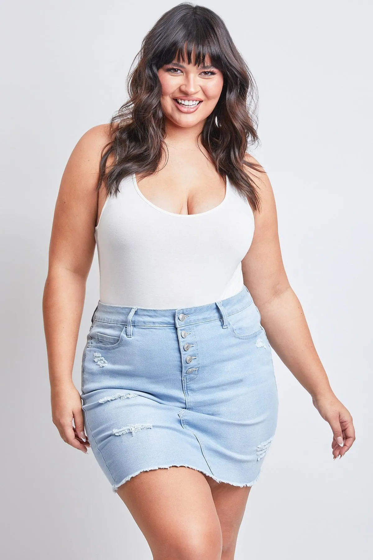 Women's Plus Exposed Button Fray Hem Skirt sold by YMI product image thumbnail 3