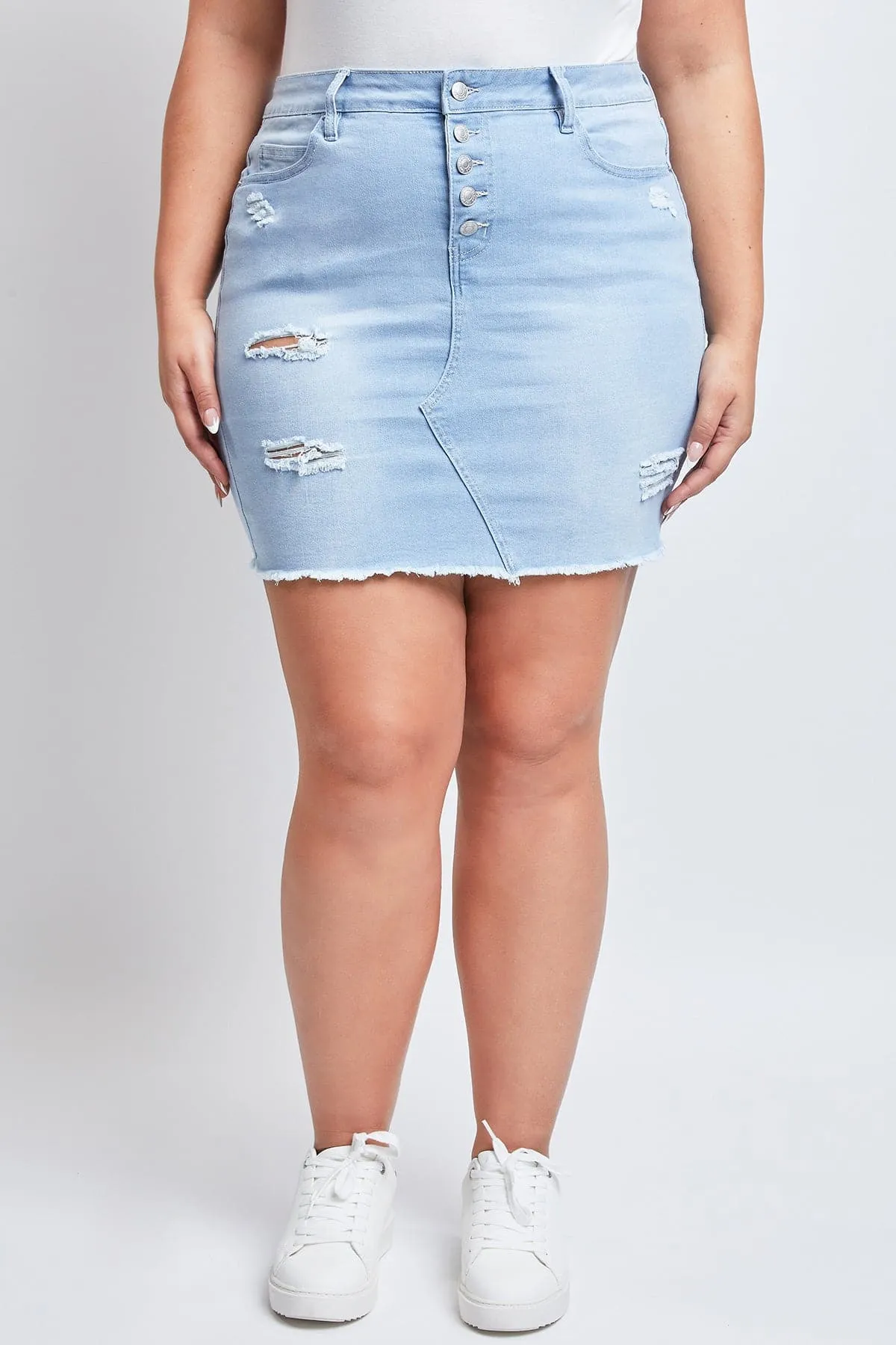 Women's Plus Exposed Button Fray Hem Skirt sold by YMI product image thumbnail 5