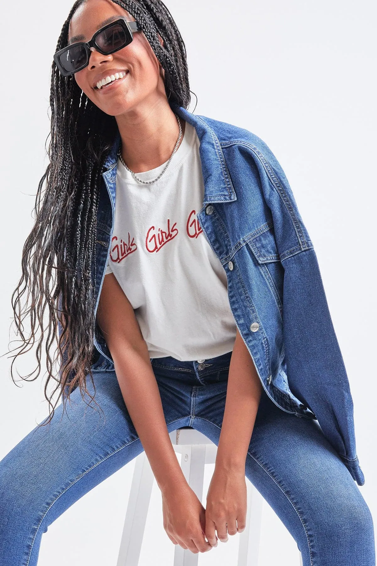 Women's 80's Style Denim Jacket With Elastic Hem sold by YMI