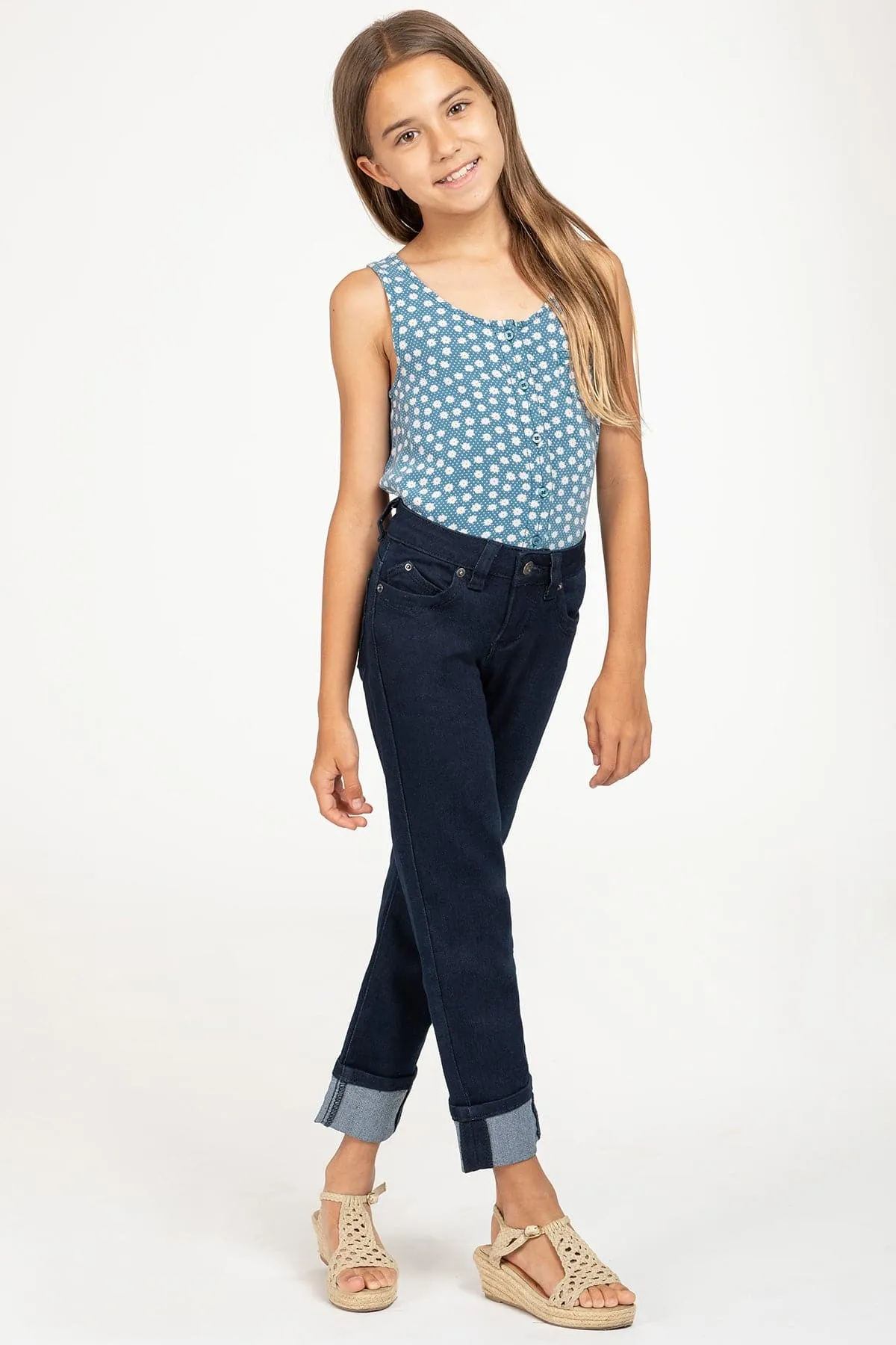 Girls WannaBettaFit Cuffed Denim Skinny Jeans sold by YMI