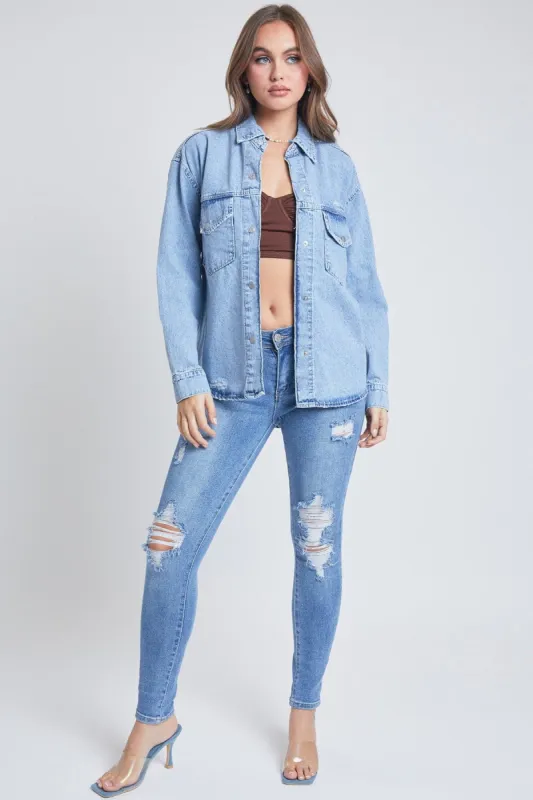 Women's Long Sleeve Denim Oversized Shacket sold by YMI