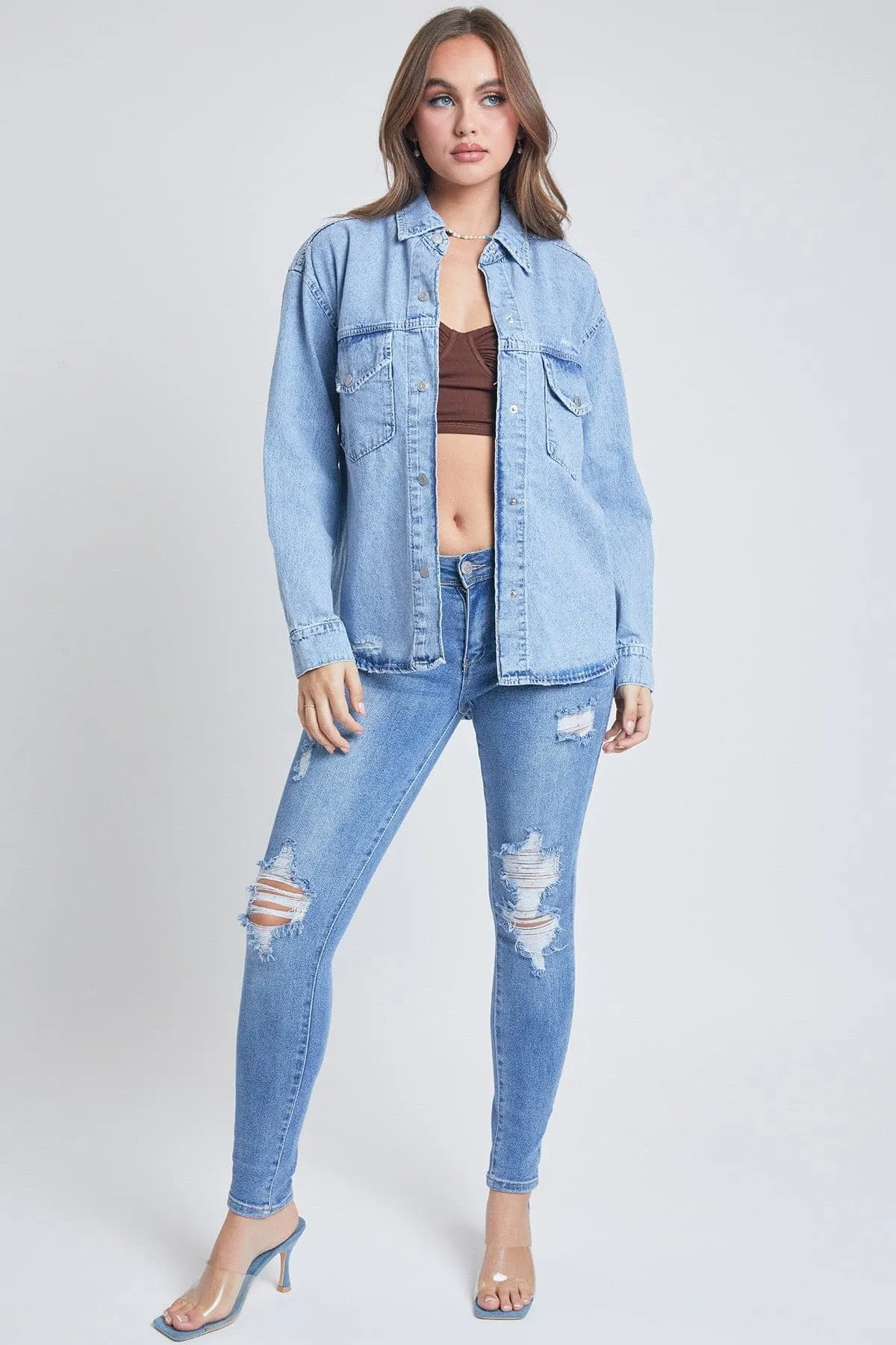 Women's Long Sleeve Denim Oversized Shacket sold by YMI
