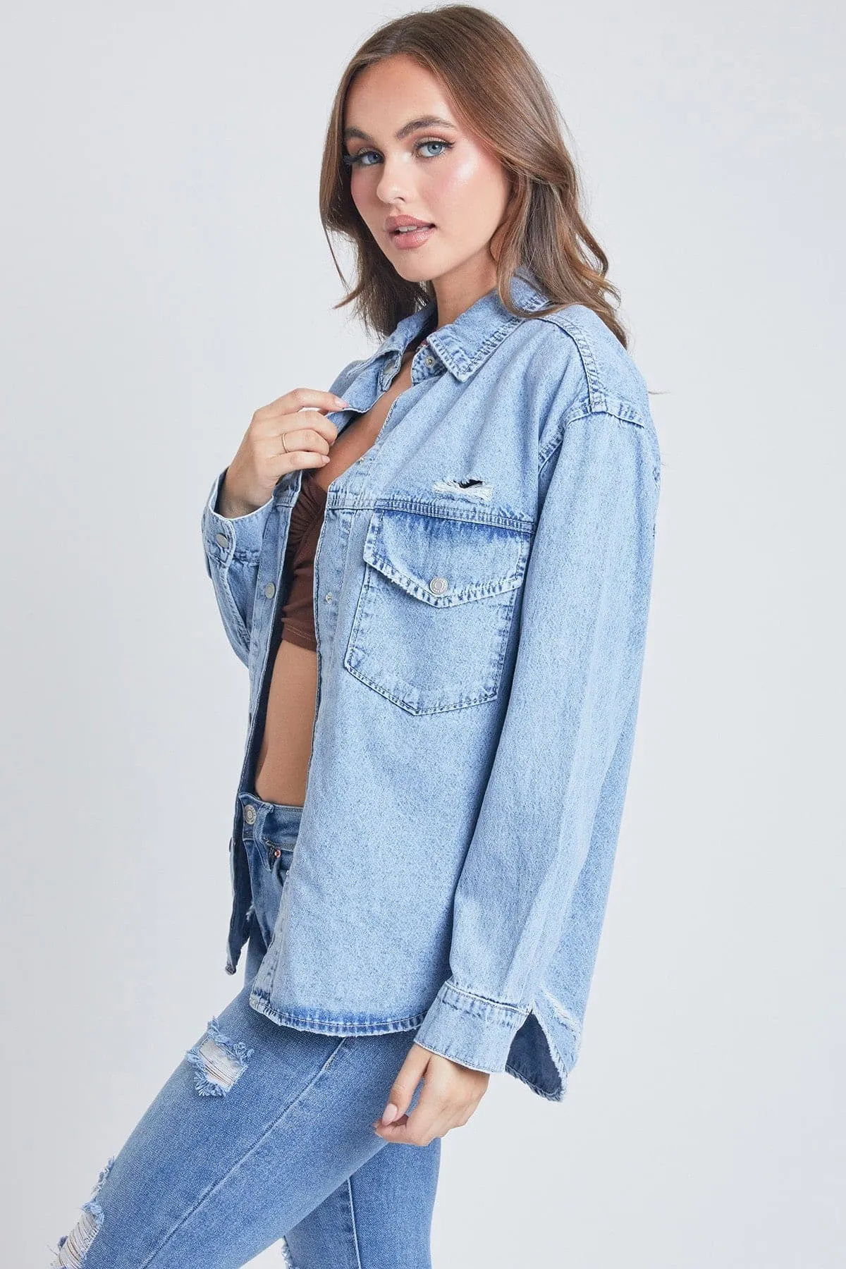 Women's Long Sleeve Denim Oversized Shacket sold by YMI product image thumbnail 3