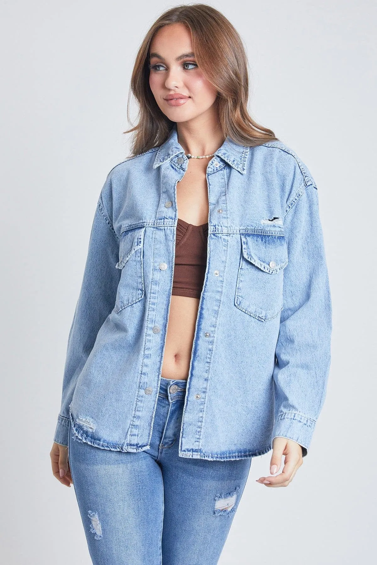 Women's Long Sleeve Denim Oversized Shacket sold by YMI product image thumbnail 2