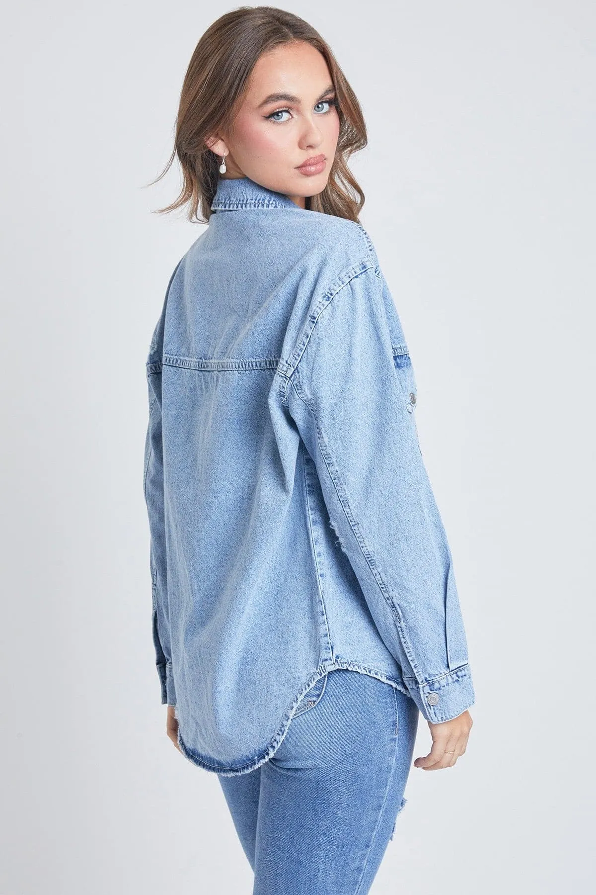 Women's Long Sleeve Denim Oversized Shacket sold by YMI product image thumbnail 4
