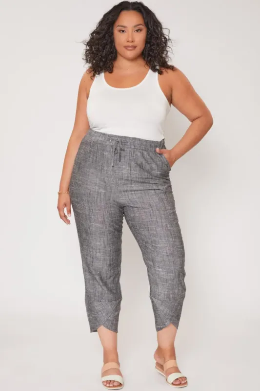 Women's Plus Size Linen Elastic Waist With Tulip Hem Pant sold by YMI
