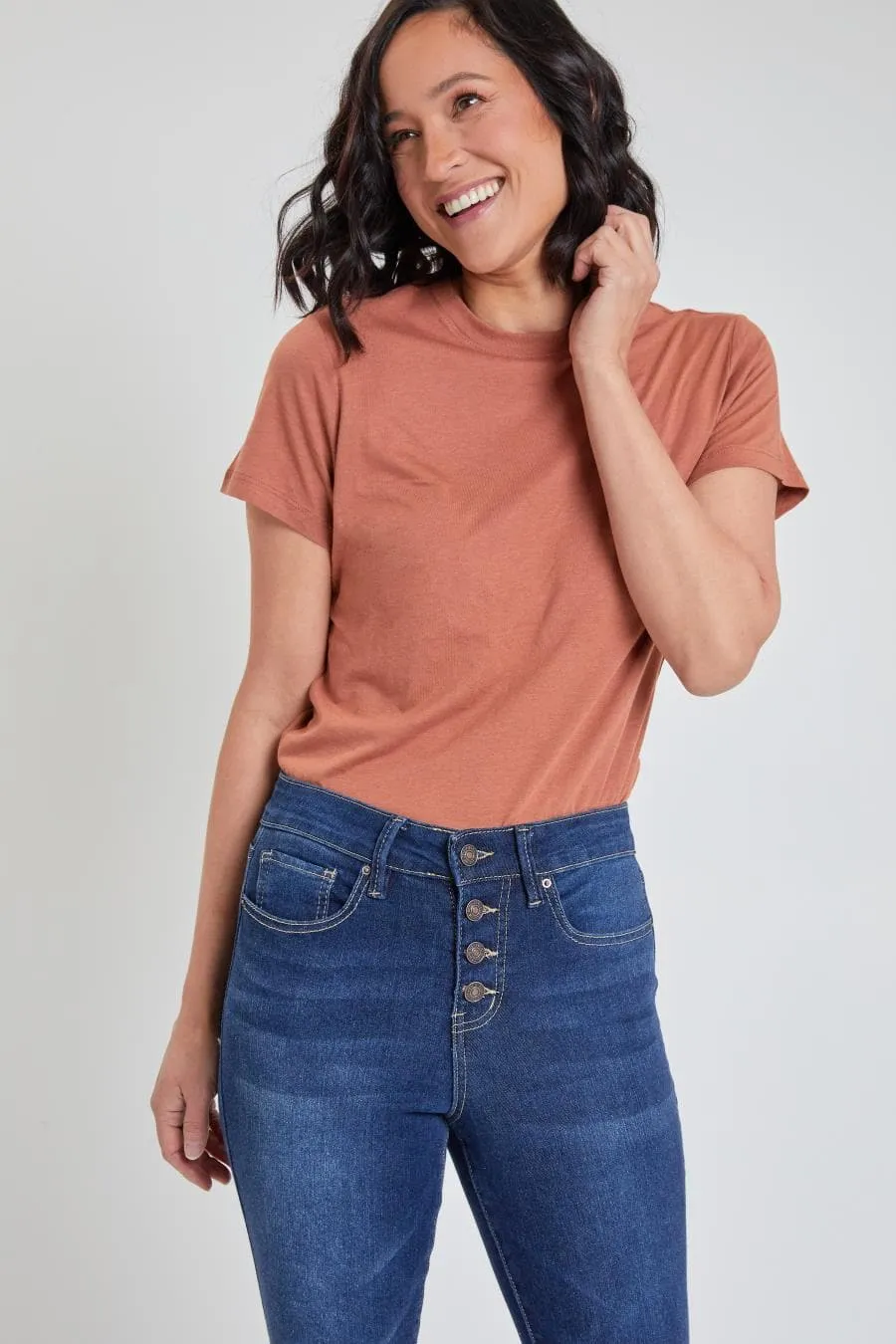 Women's Exposed 4 High Rise Button Skinny Ankle Sustainable Jeans sold by YMI product image thumbnail 2