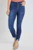 Women's Exposed 4 High Rise Button Skinny Ankle Sustainable Jeans sold by YMI