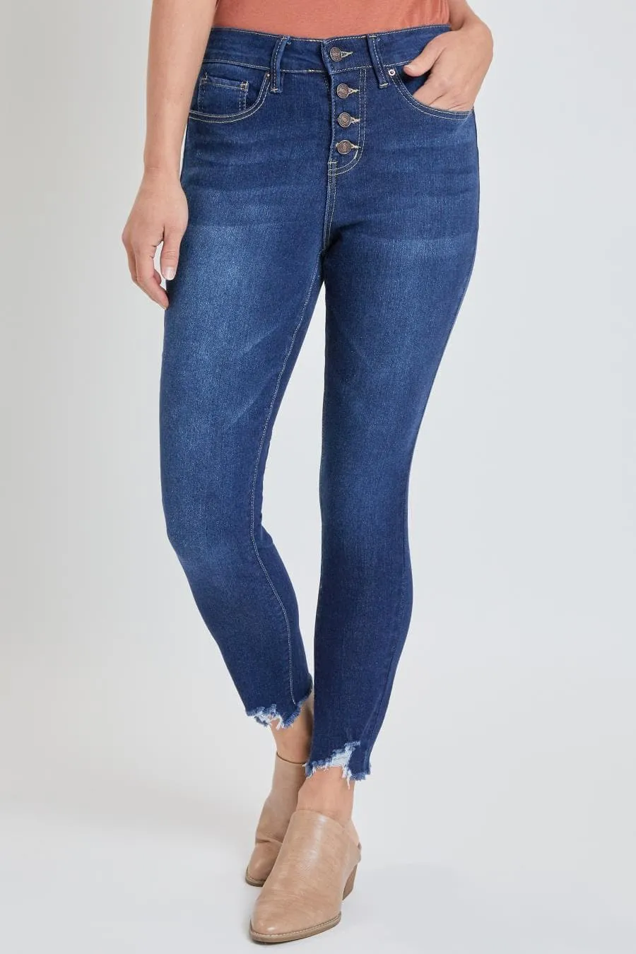Women's Exposed 4 High Rise Button Skinny Ankle Sustainable Jeans sold by YMI product image thumbnail 3