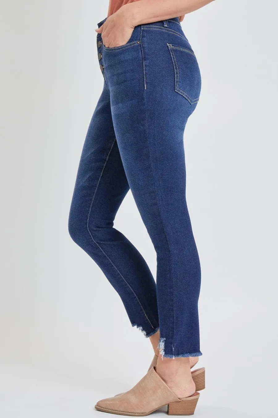 Women's Exposed 4 High Rise Button Skinny Ankle Sustainable Jeans sold by YMI product image thumbnail 4