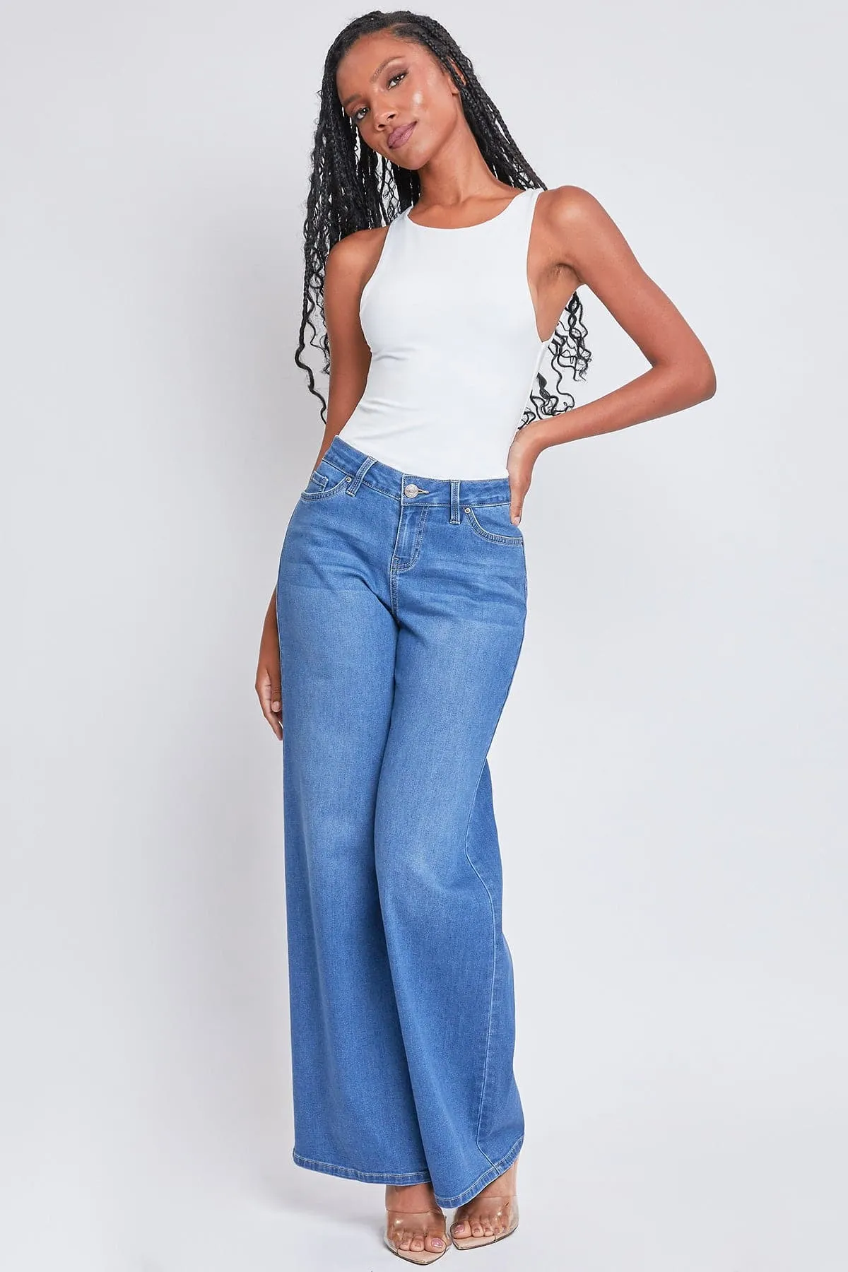 Women's Essential Low Rise Wide Leg Jeans sold by YMI