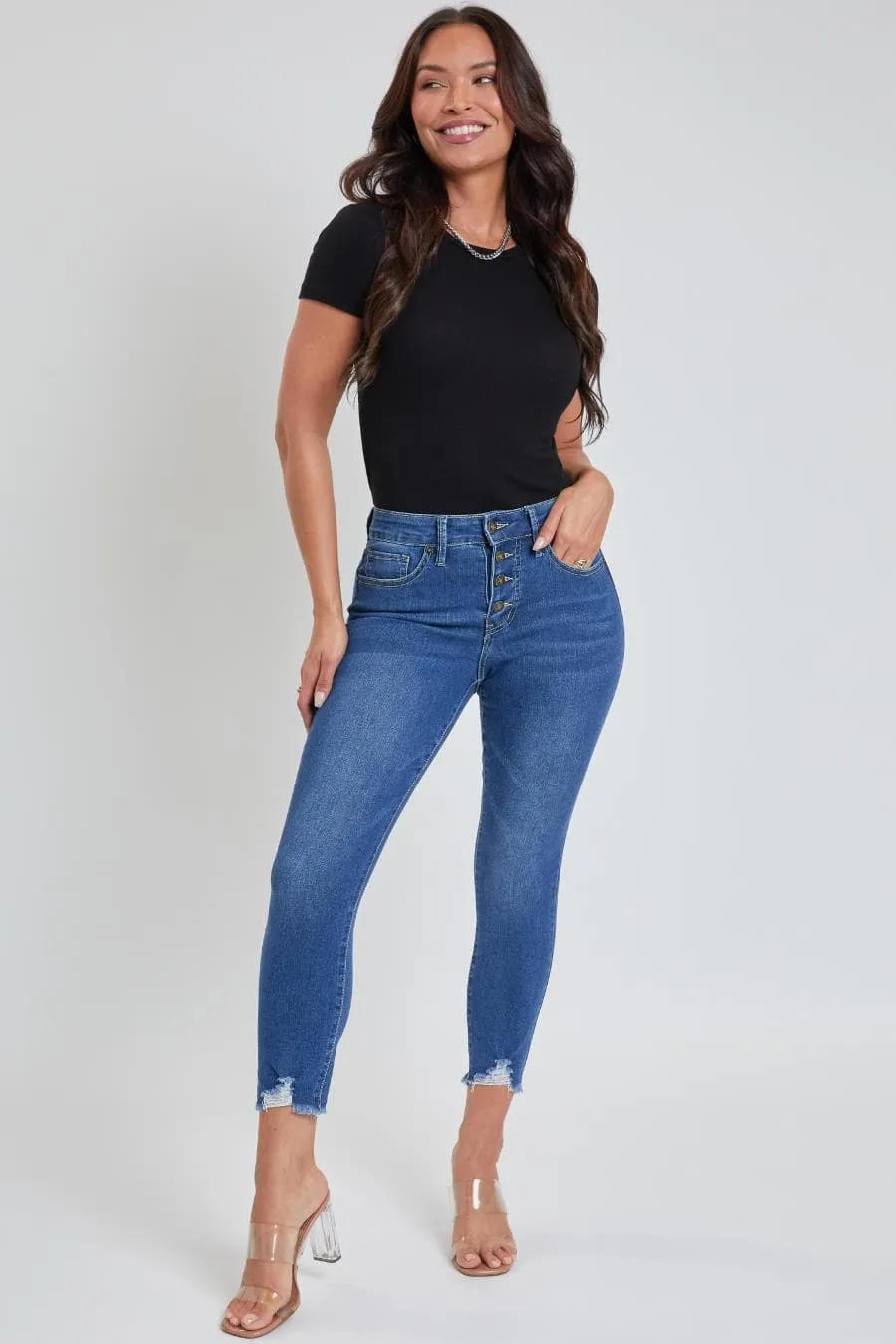 Women's Petite 4 Button Skinny Ankle Sustainable Jean sold by YMI product image thumbnail 5