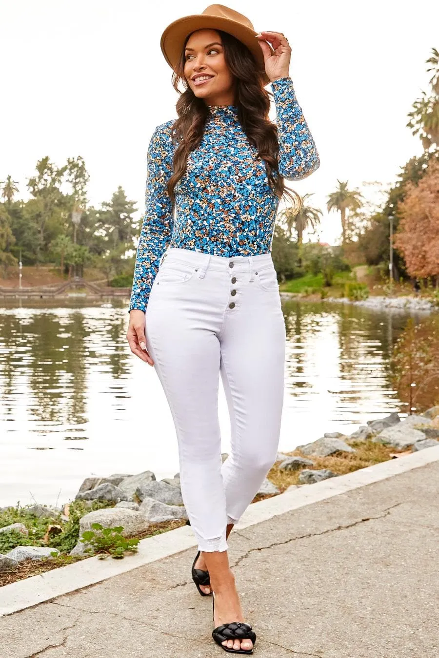 Women's Petite 4 Button Skinny Ankle Sustainable Jean sold by YMI