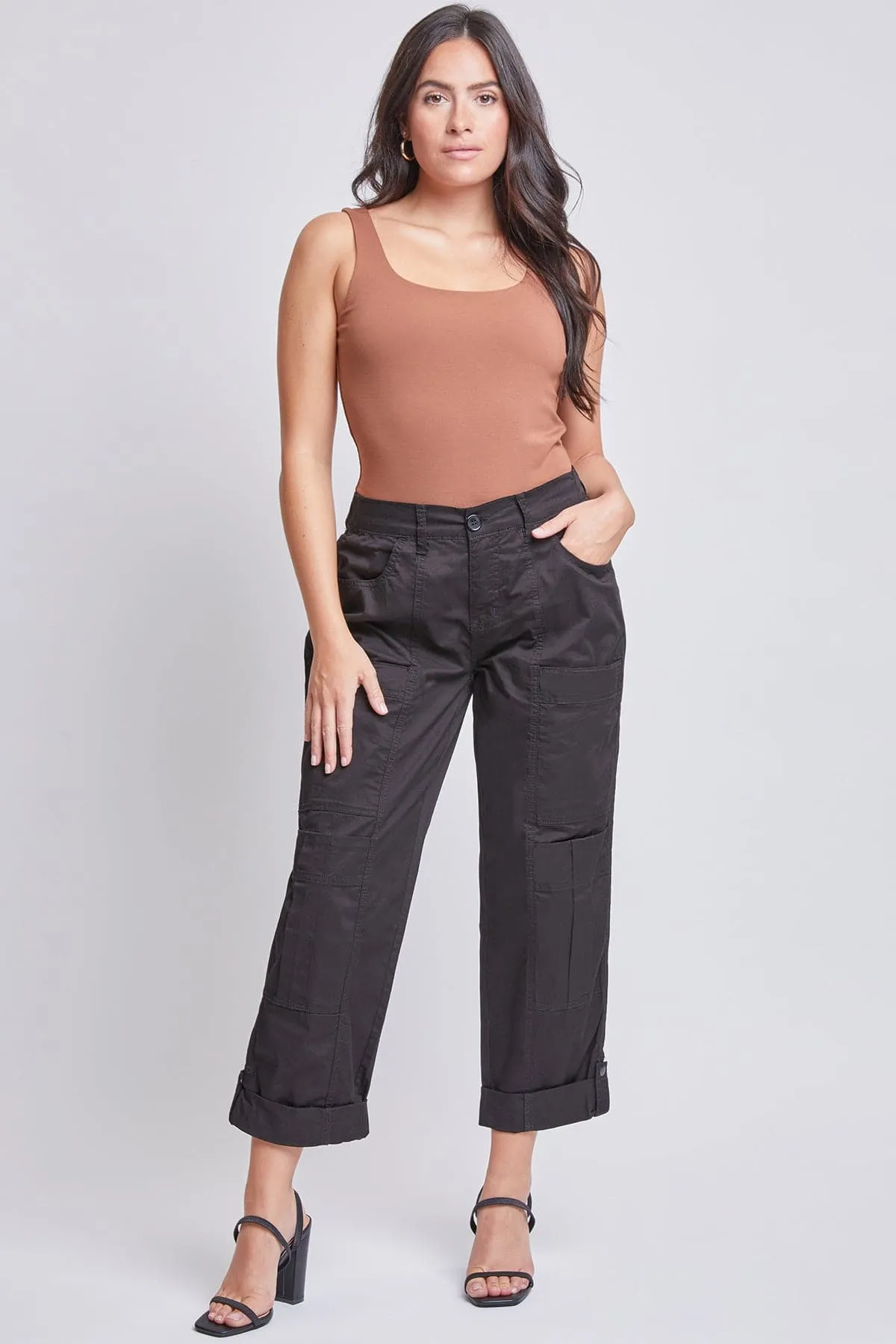 Women's Wide Cargo Pants with Roll Tab Hem sold by YMI