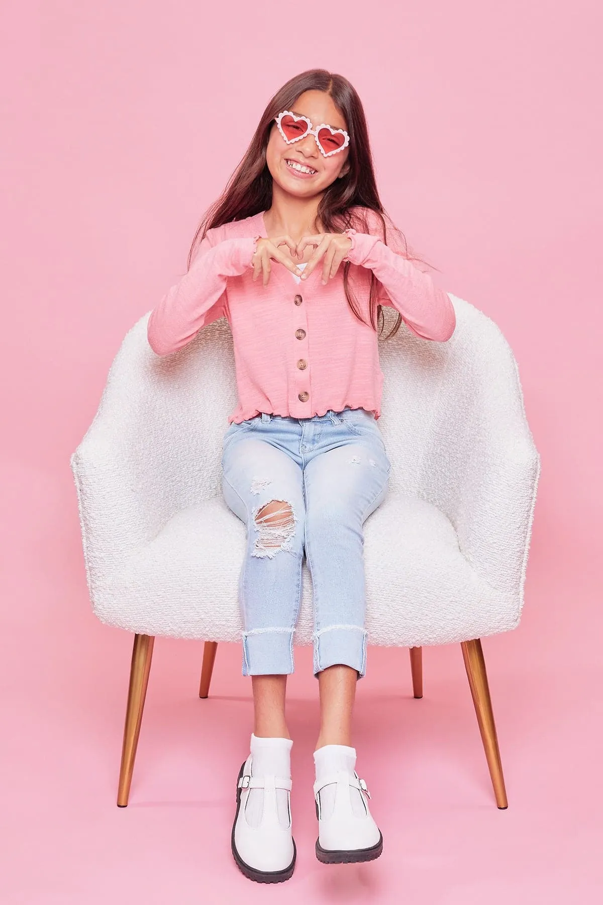 Girls WannaBettaFit Mid-Rise Mega Cuff Skinny Jeans sold by YMI