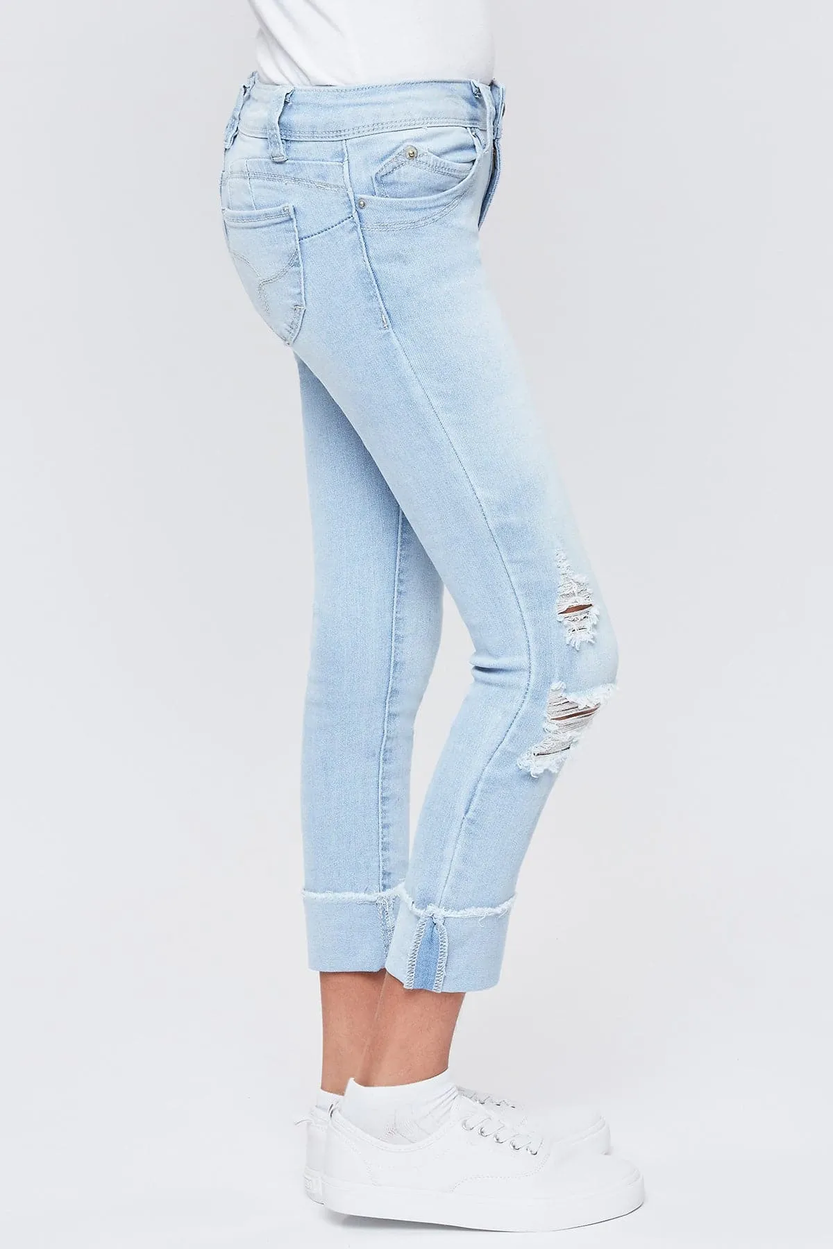Girls WannaBettaFit Mid-Rise Mega Cuff Skinny Jeans sold by YMI product image thumbnail 5