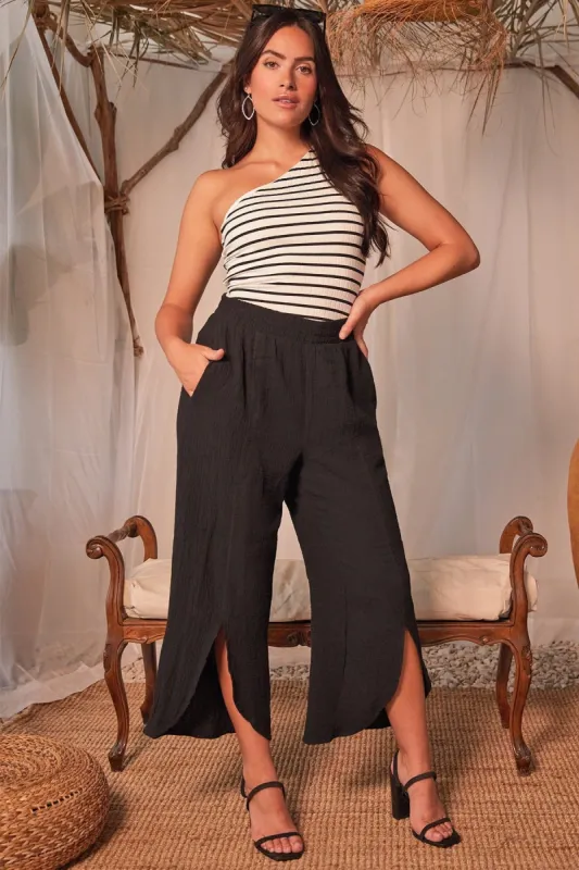 Women’s Double Gauze Front Split Wide Leg Pants sold by YMI