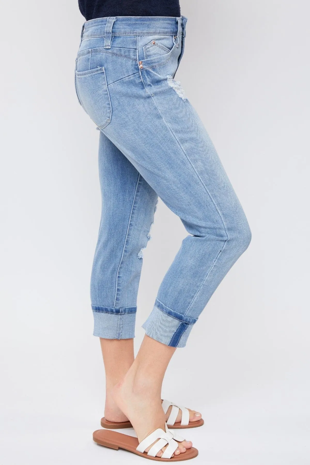Women's Petite WannaBettaButt Mid Rise Mega Cuff Jeans sold by YMI product image thumbnail 3
