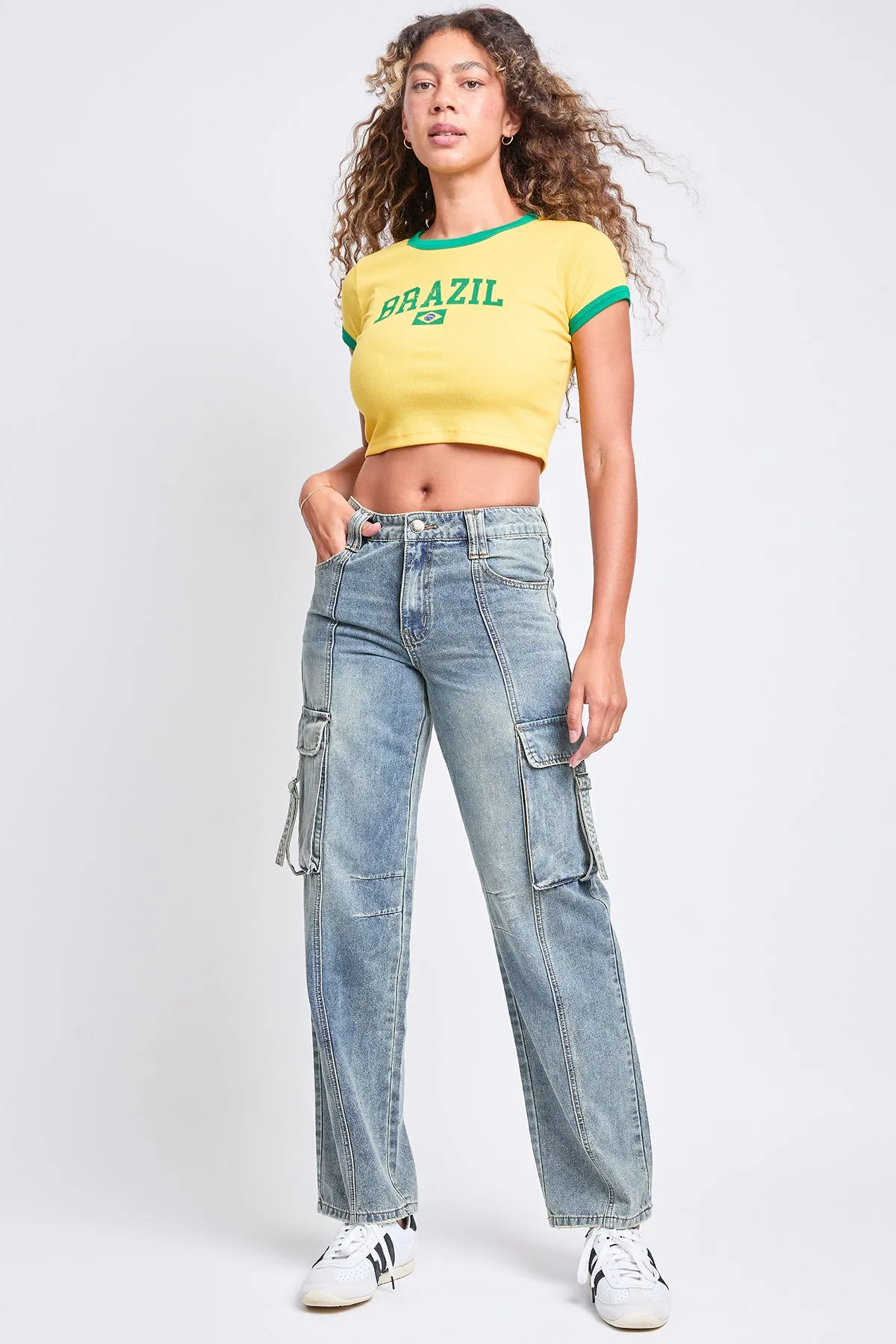 Women's Adjustable Waist Cargo Straight Jeans sold by YMI