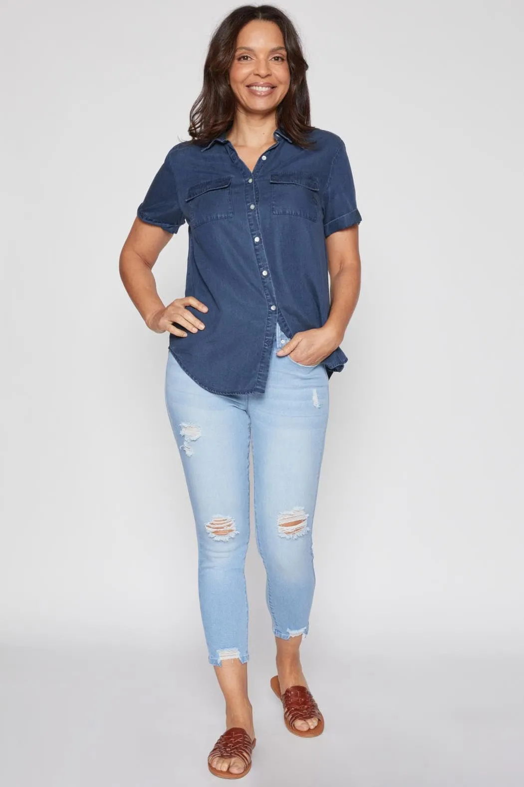 Women's Petite Tummy Control Ankle Jean With Fashion Detail sold by YMI