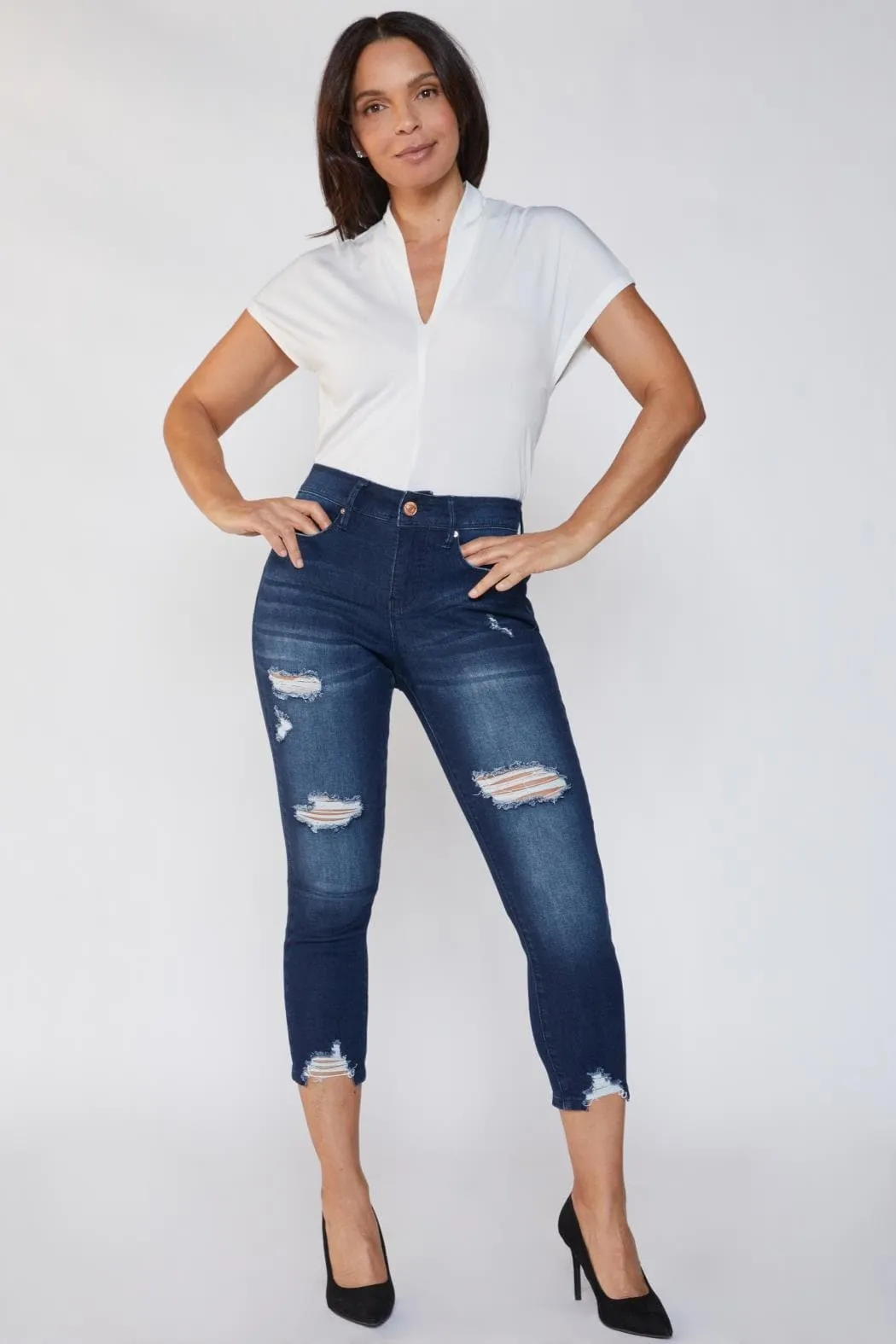 Women's Petite Tummy Control Ankle Jean With Fashion Detail sold by YMI product image thumbnail 5