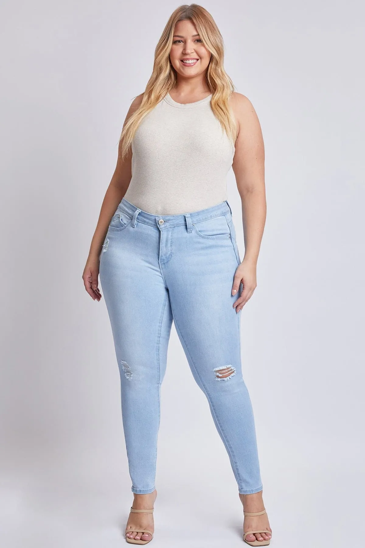 Women's Plus Size Sustainable WannaBettaButt Skinny Jeans sold by YMI