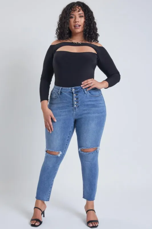 Plus Size Women's Dream Button Fly Ankle Jeans-Sale sold by YMI