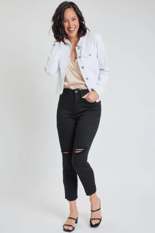 Women's Vintage Wash Straight Ankle Ripped Jean with Frayed Hem sold by YMI