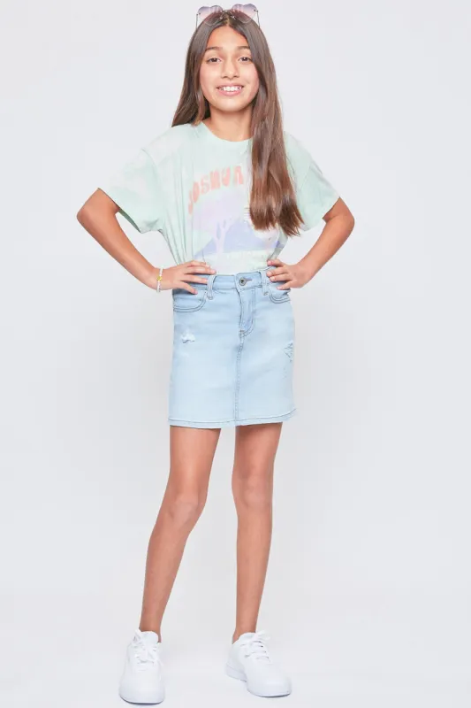 Girls' Essential High-Rise Basic Denim Skirt-Distressed sold by YMI