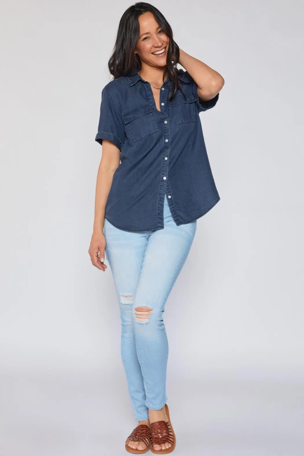 Women's WannaBettaButt 3 Button Skinny Sustainable Jean sold by YMI