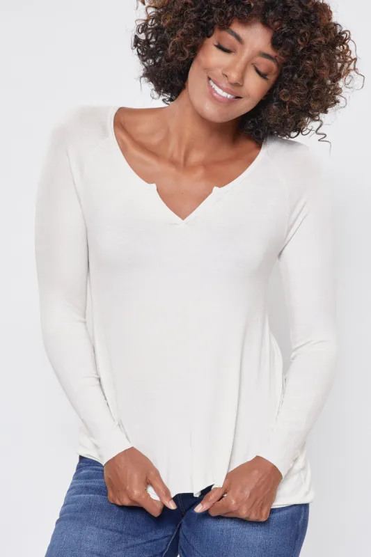 Women's Long Sleeve Ribbed Tee With Notched Collar Deal sold by YMI