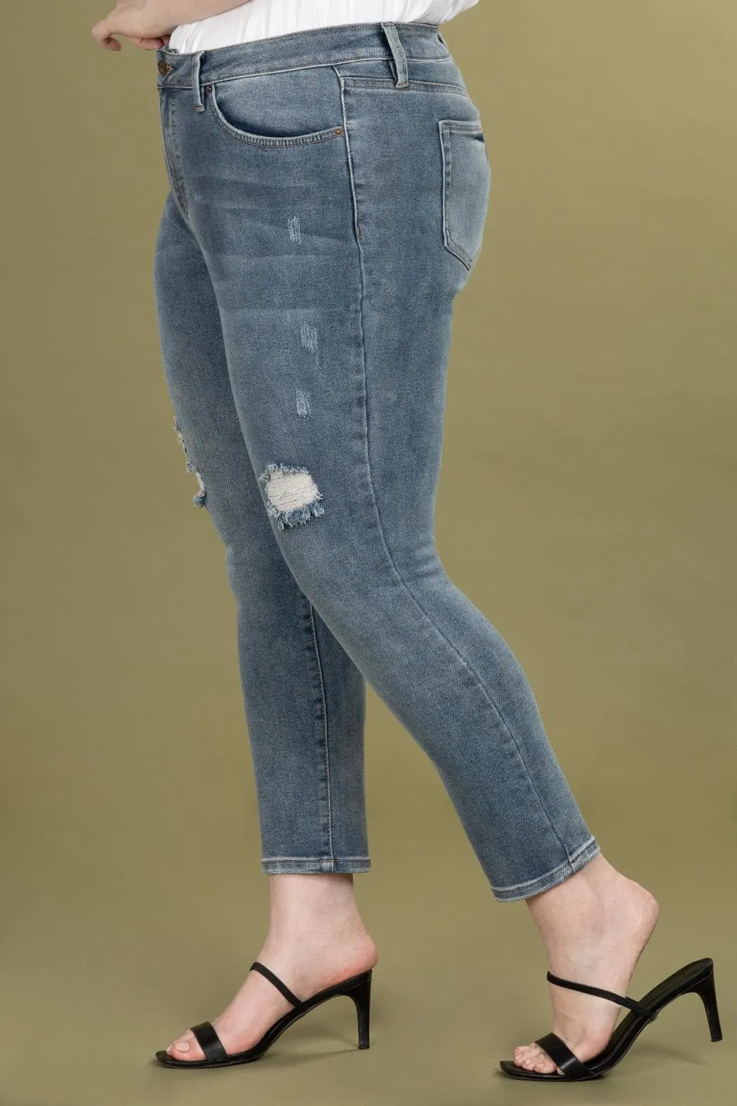Women's Plus Size Vintage Dream High Rise Ankle Jean With Slight Distressing sold by YMI product image thumbnail 3
