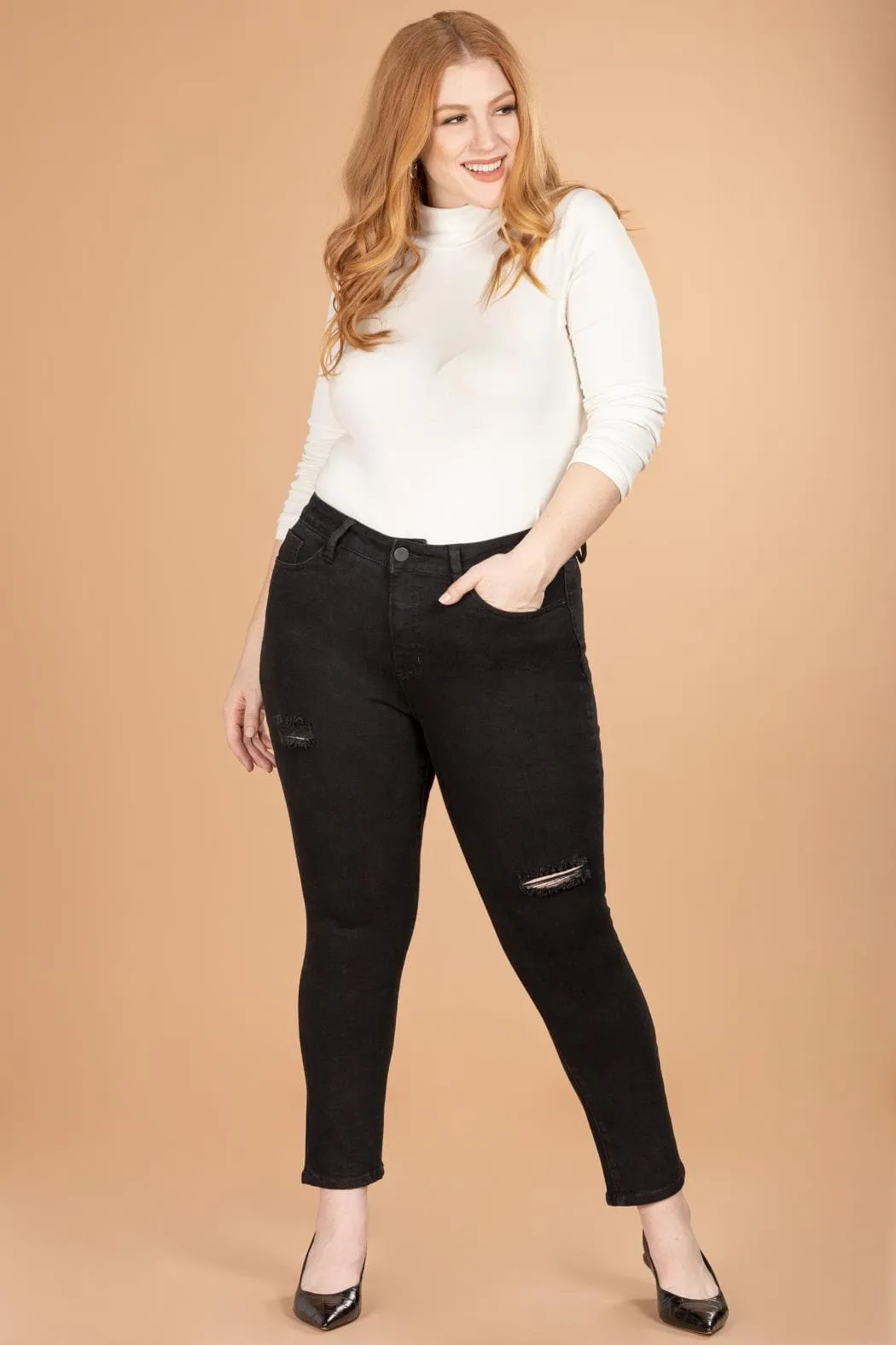 Women's Plus Size Vintage Dream High Rise Ankle Jean With Slight Distressing sold by YMI product image thumbnail 5