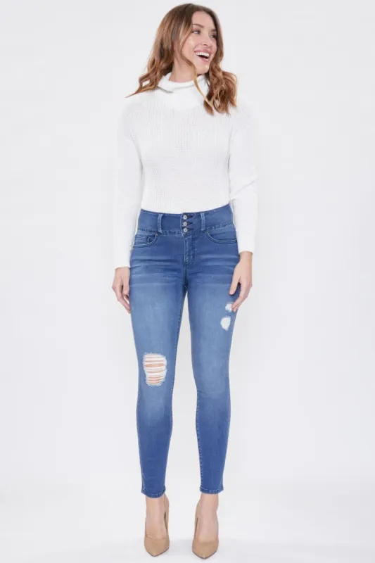Women's 3 Button Signature Slim Stretch High Rise Skinny Jeans sold by YMI