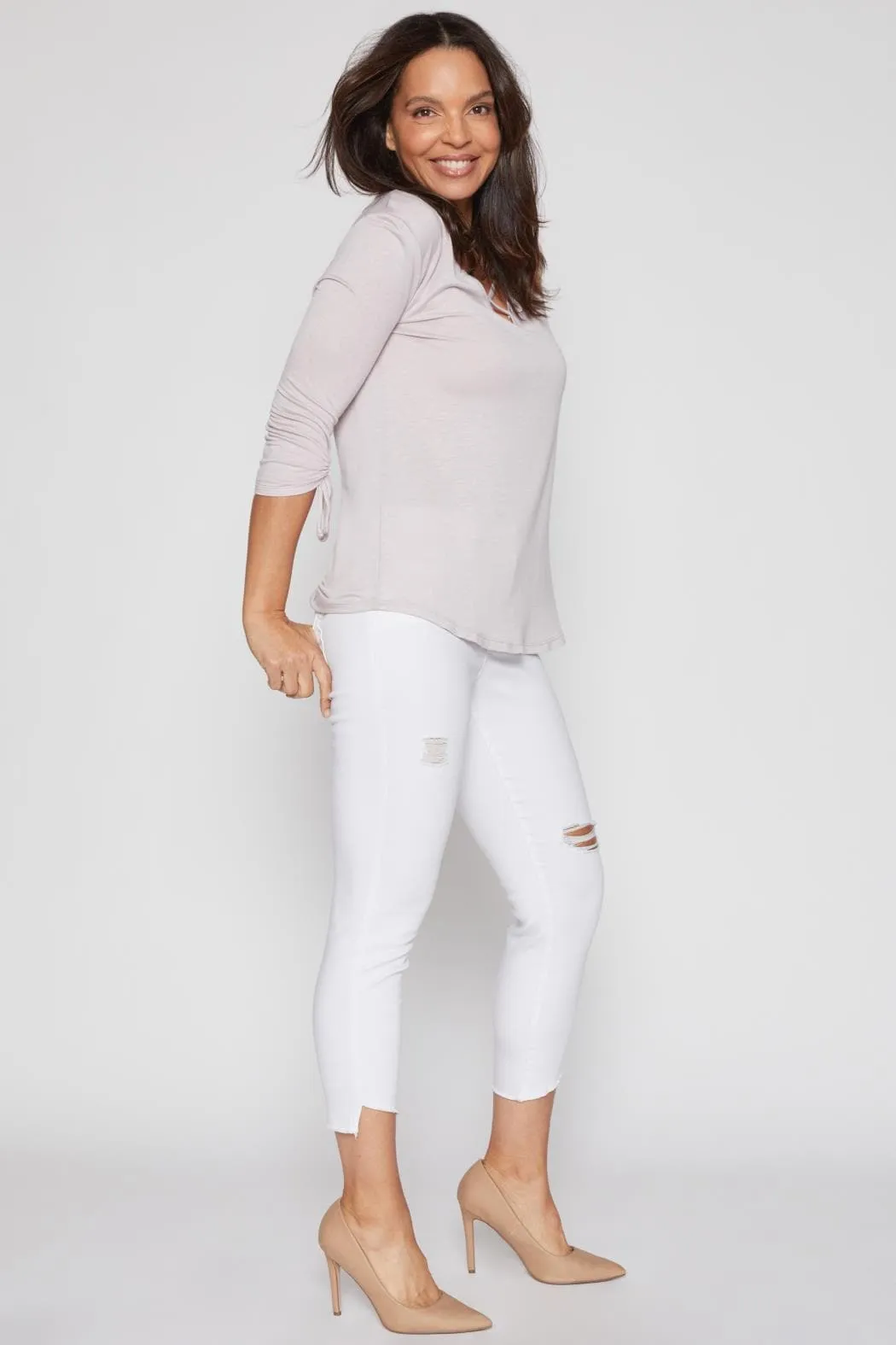 Women's Petite Curvy Fit Slanted Ankle Sustainable Jean sold by YMI