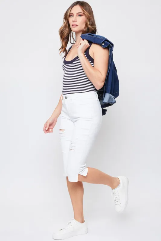 Women's Petite Curvy High Rise Side Slit Hem Capri sold by YMI