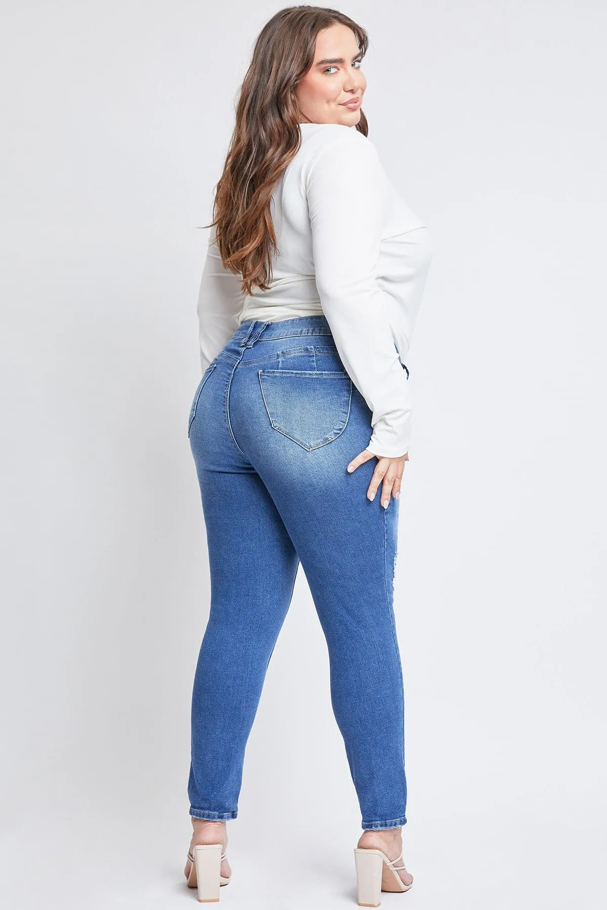 Women's Plus Size Sustainable WannaBettaButt Mid Rise Skinny Jeans sold by YMI product image thumbnail 5