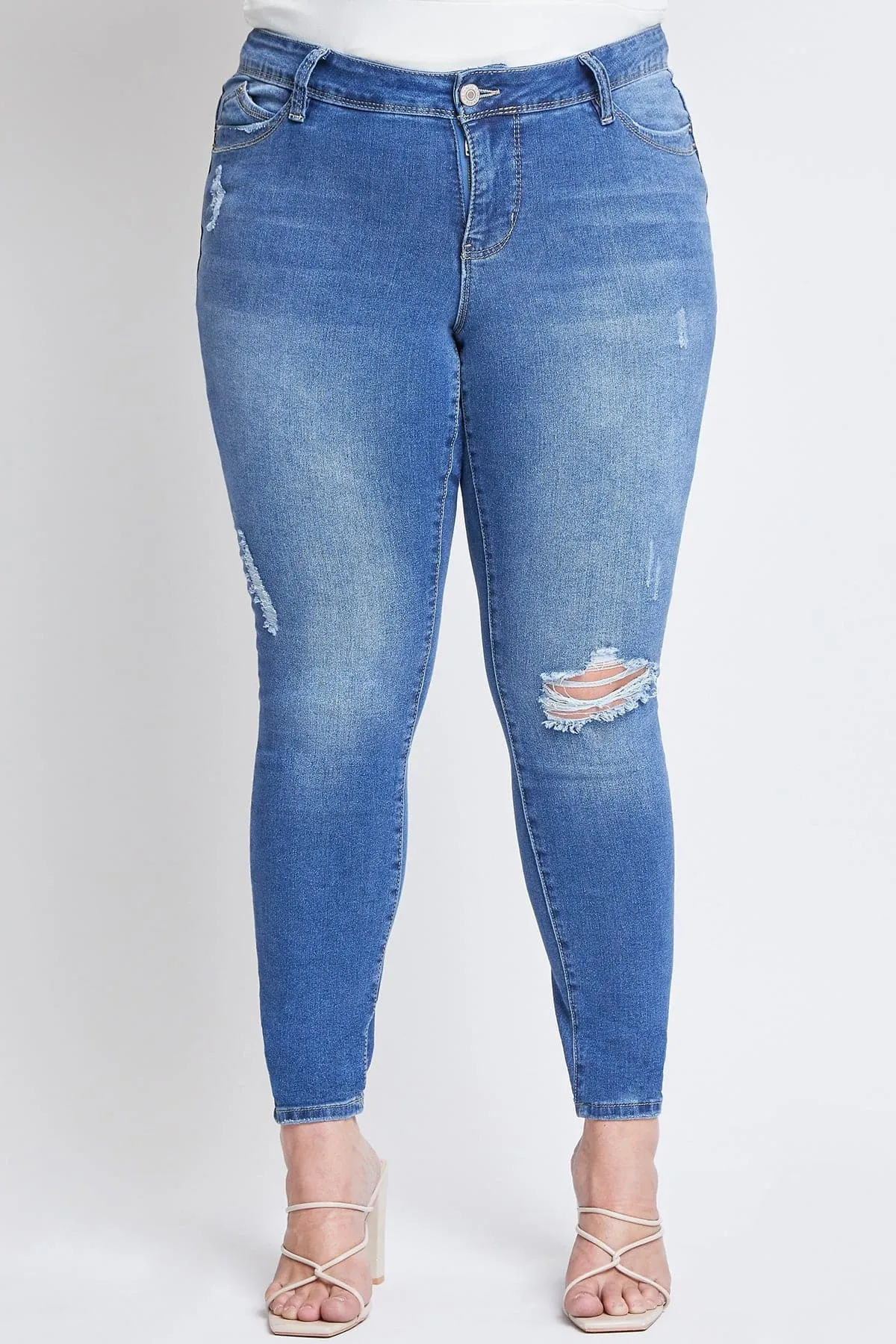 Women's Plus Size Sustainable WannaBettaButt Mid Rise Skinny Jeans sold by YMI product image thumbnail 2