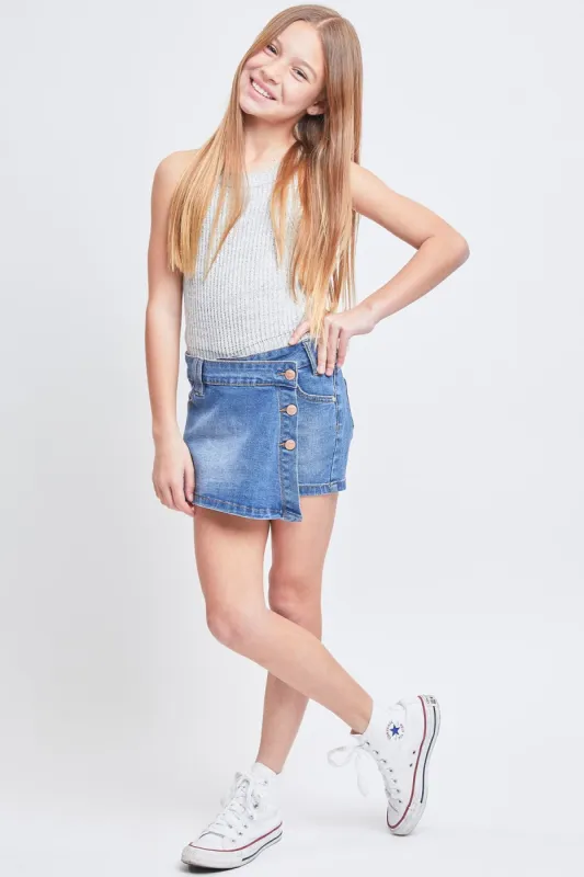 Girls Assymetric Denim Skort sold by YMI