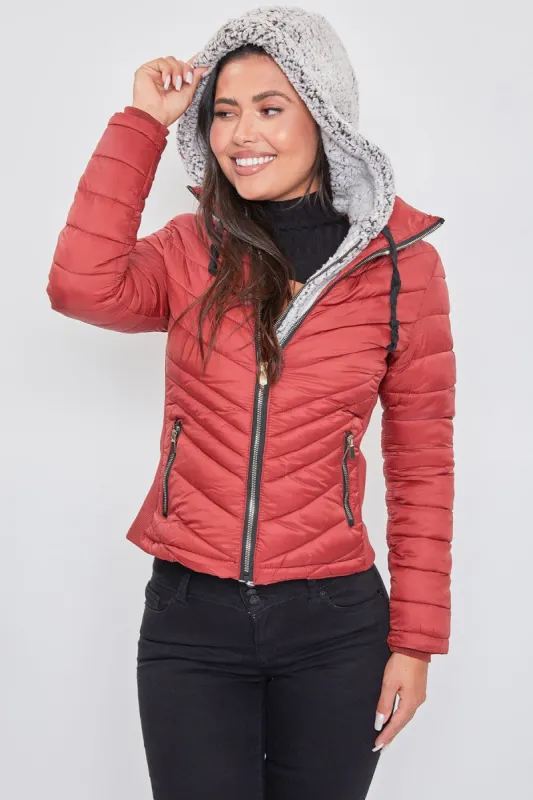 Women's Winter Puffer Jacket With Sherpa Fur Hoodie sold by YMI